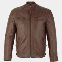 Mens Retro Vintage Grey Style Zipped Diamond Casual Biker Leather Jacket