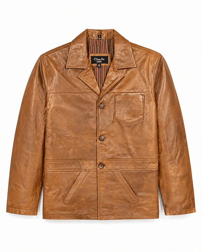 Men’s Tan Leather Blazer Jacket Size M | Classic Heritage Style - 