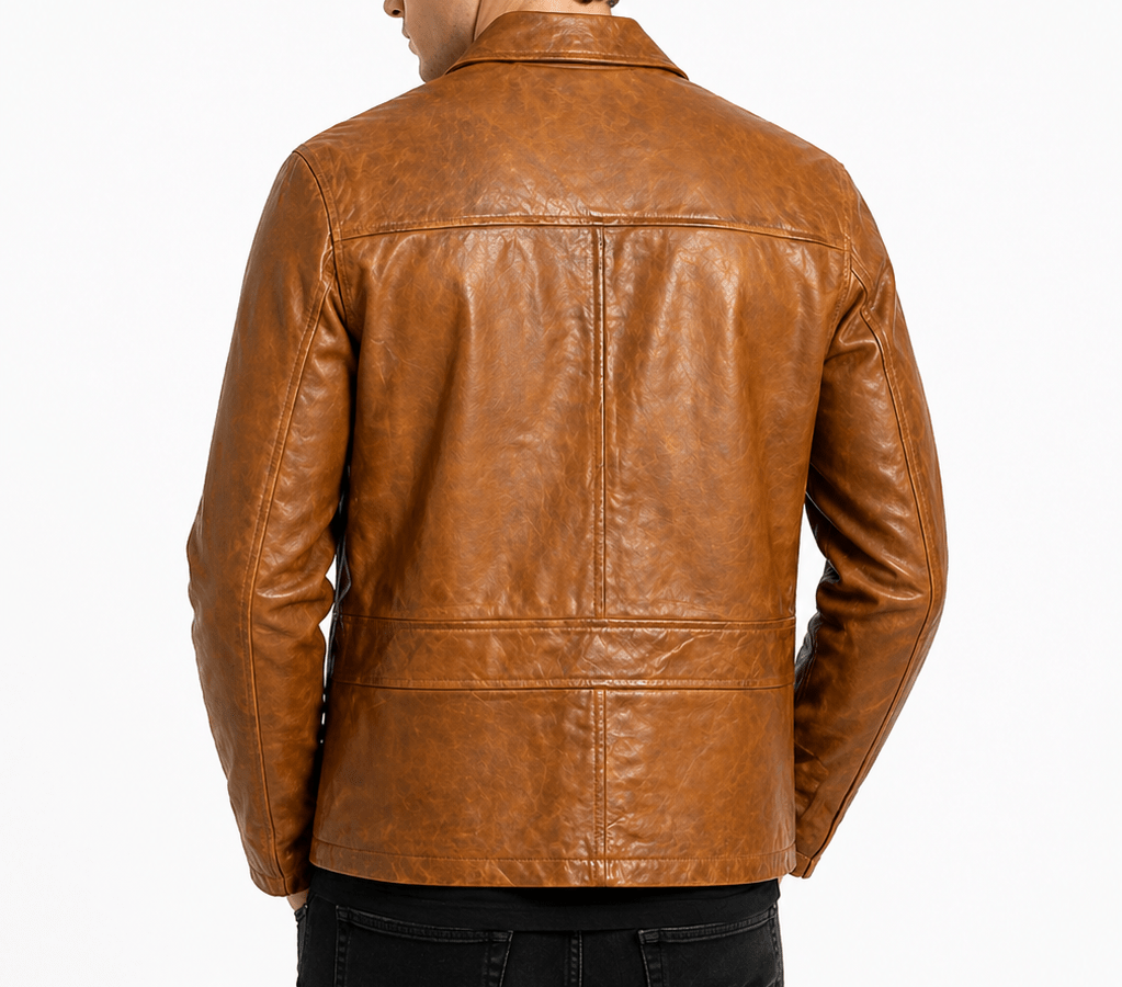 men’s tan leather blazer jacket size m | classic heritage style - 