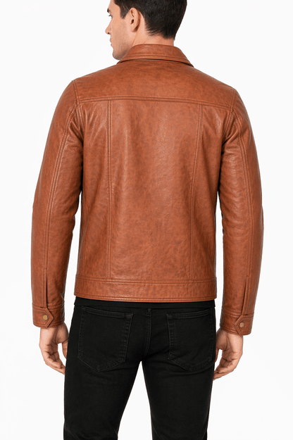 Men’s Tan Leather Jacket Size 3XL | Classic Urban Style - 