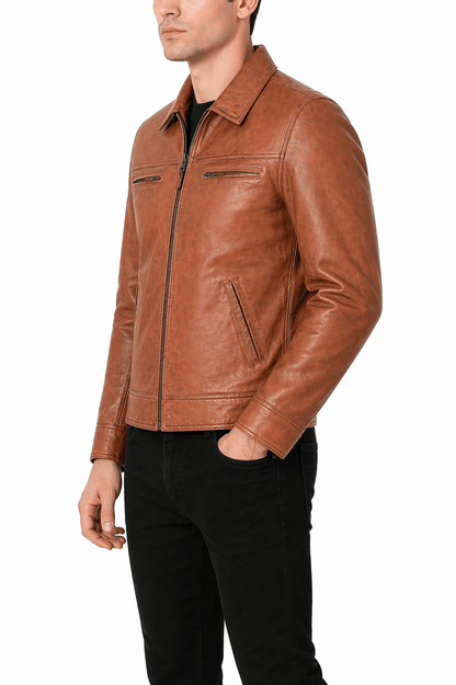 Men’s Tan Leather Jacket Size 3XL | Classic Urban Style - 