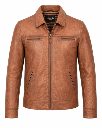 Men’s Tan Leather Jacket Size 3XL | Classic Urban Style - 