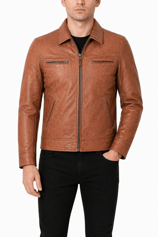Men’s Tan Leather Jacket Size 3XL | Classic Urban Style - 