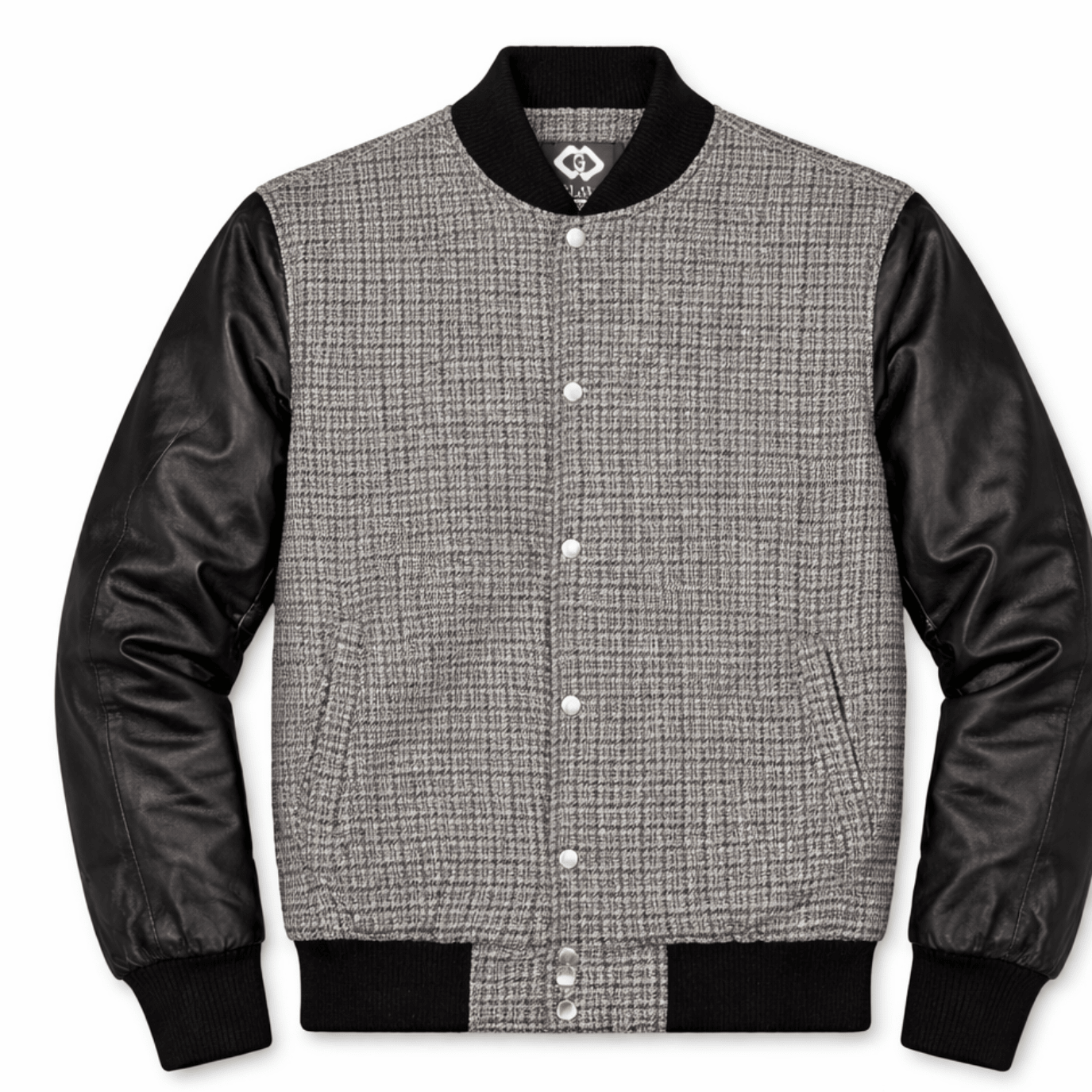 men’s textured grey & leather varsity bomber jacket - 