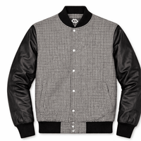 Men’s Textured Grey & Leather Varsity Bomber Jacket - 