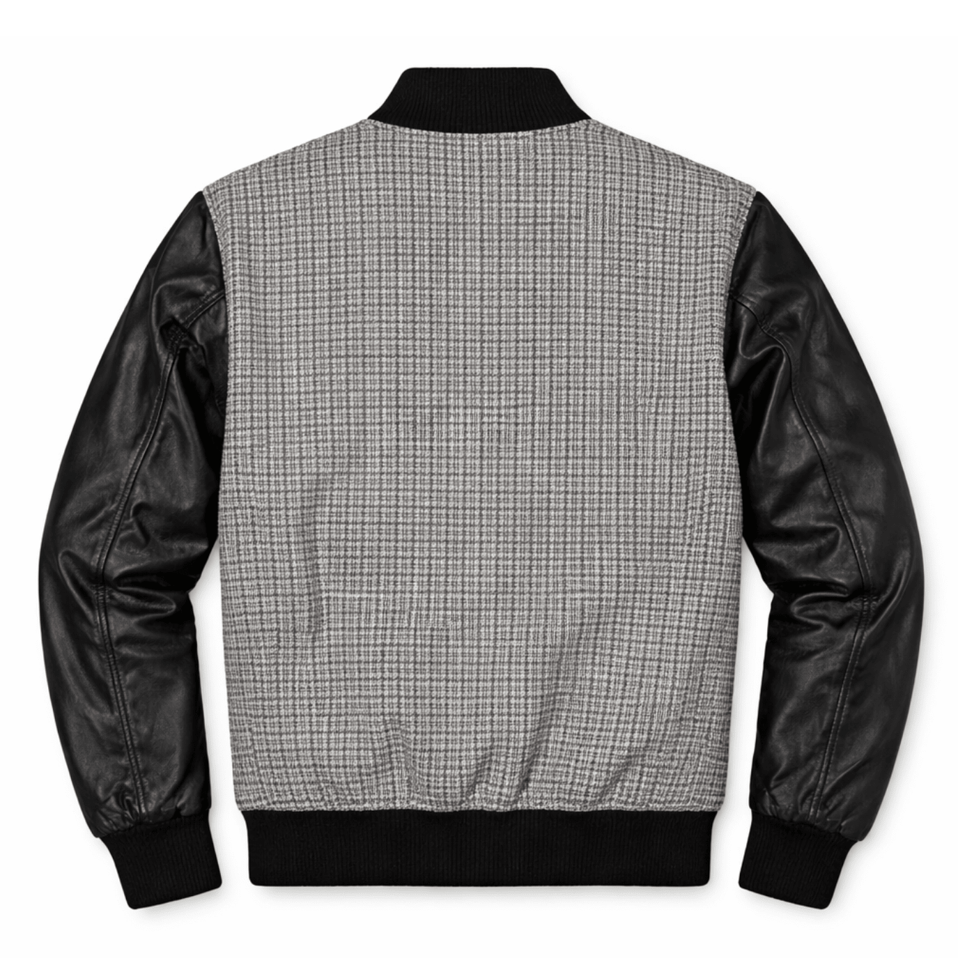Men’s Textured Grey & Leather Varsity Bomber Jacket - 