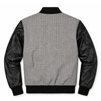 Men’s Textured Grey & Leather Varsity Bomber Jacket - 