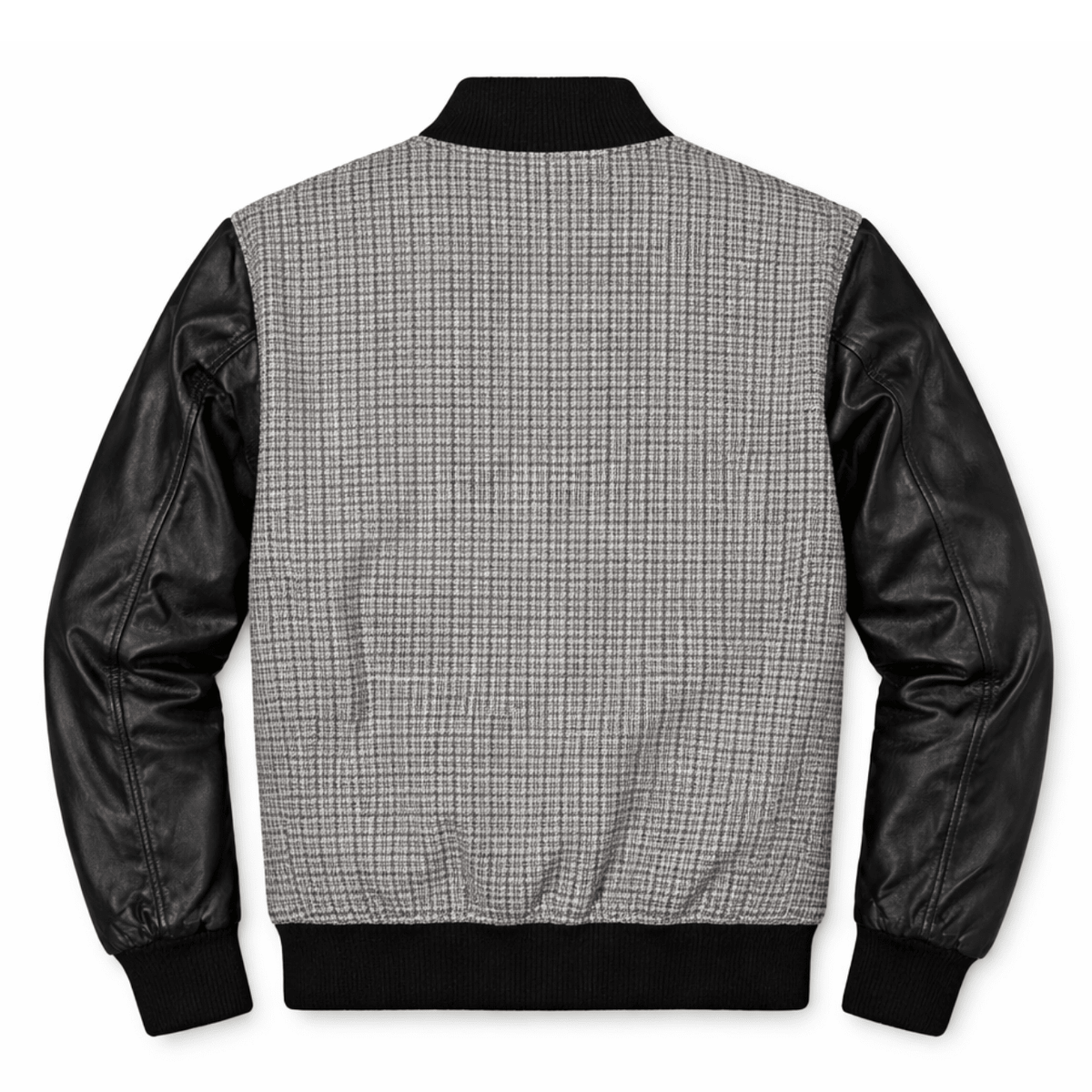 Men’s Textured Grey & Leather Varsity Bomber Jacket - 