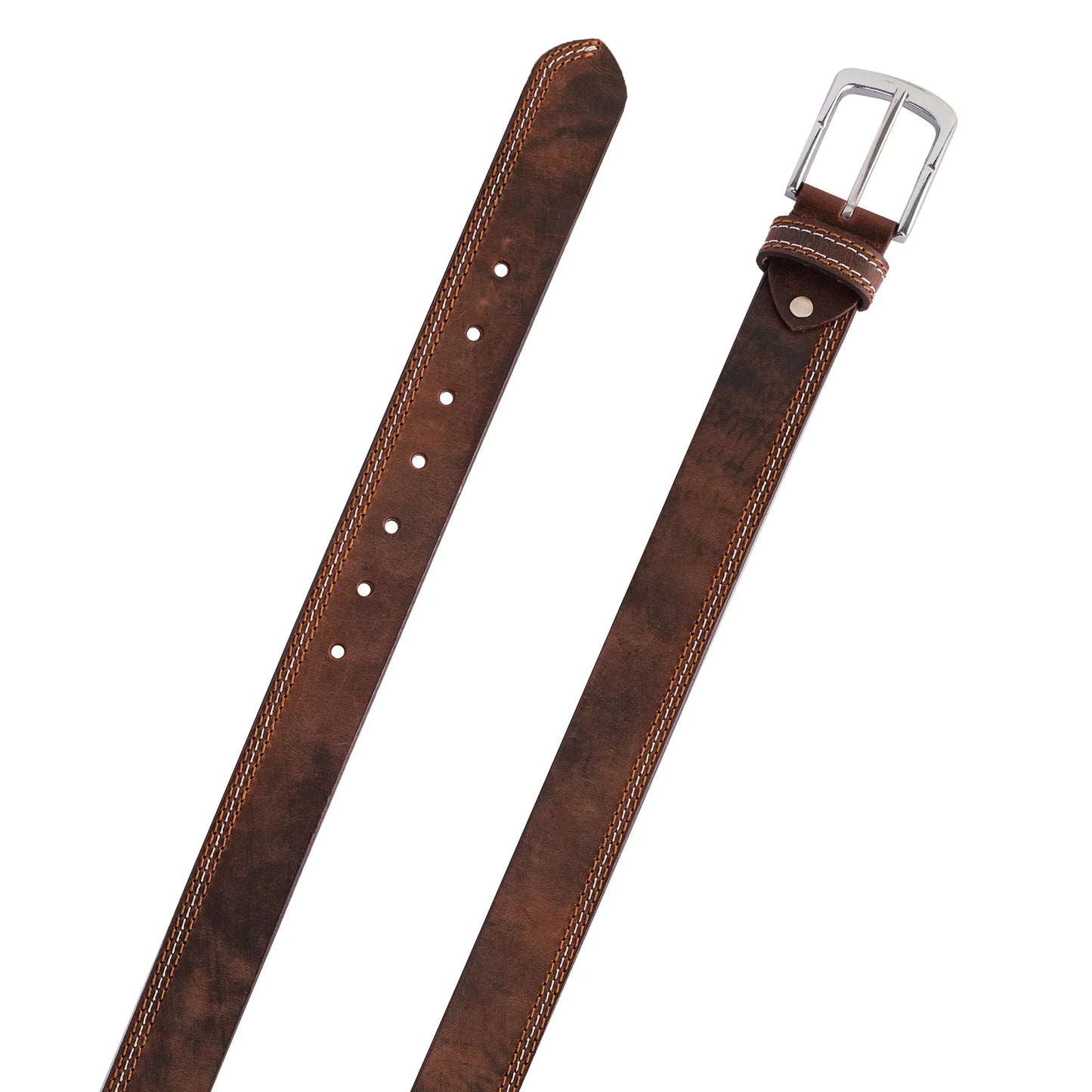 mens triple stich genuine leather belt - casual belt for suits & jeans, single prong buckle - 