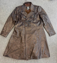 Mens Unisex Brown Leather Double breasted Long Coat Frock Medium - 
