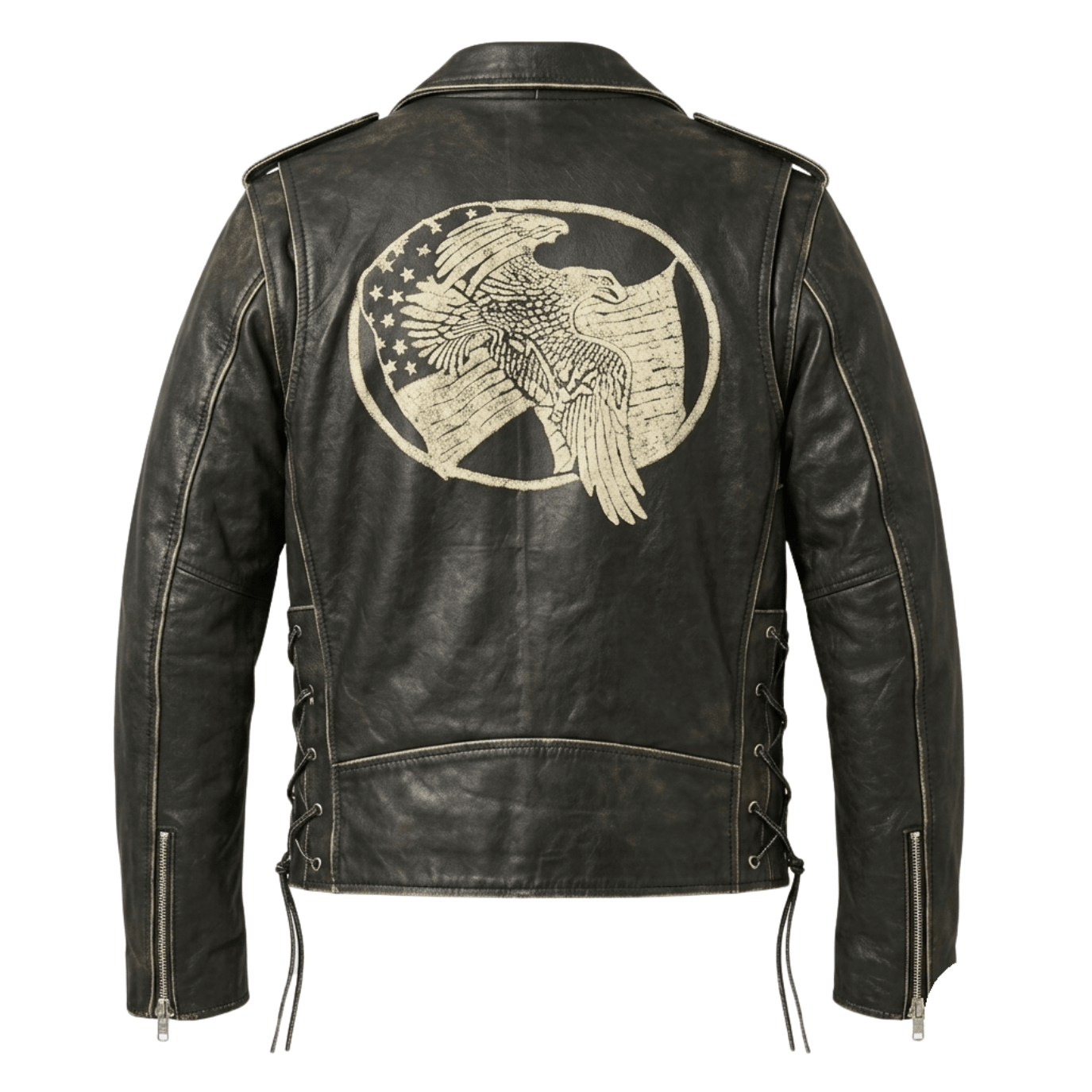 men’s vintage black leather brando biker jacket with belt - 