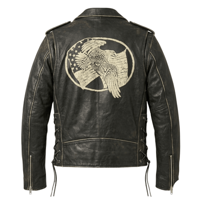 Men’s Vintage Black Leather Brando Biker Jacket with Belt - 