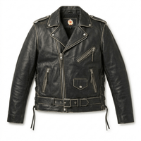Men’s Vintage Black Leather Brando Biker Jacket with Belt - 