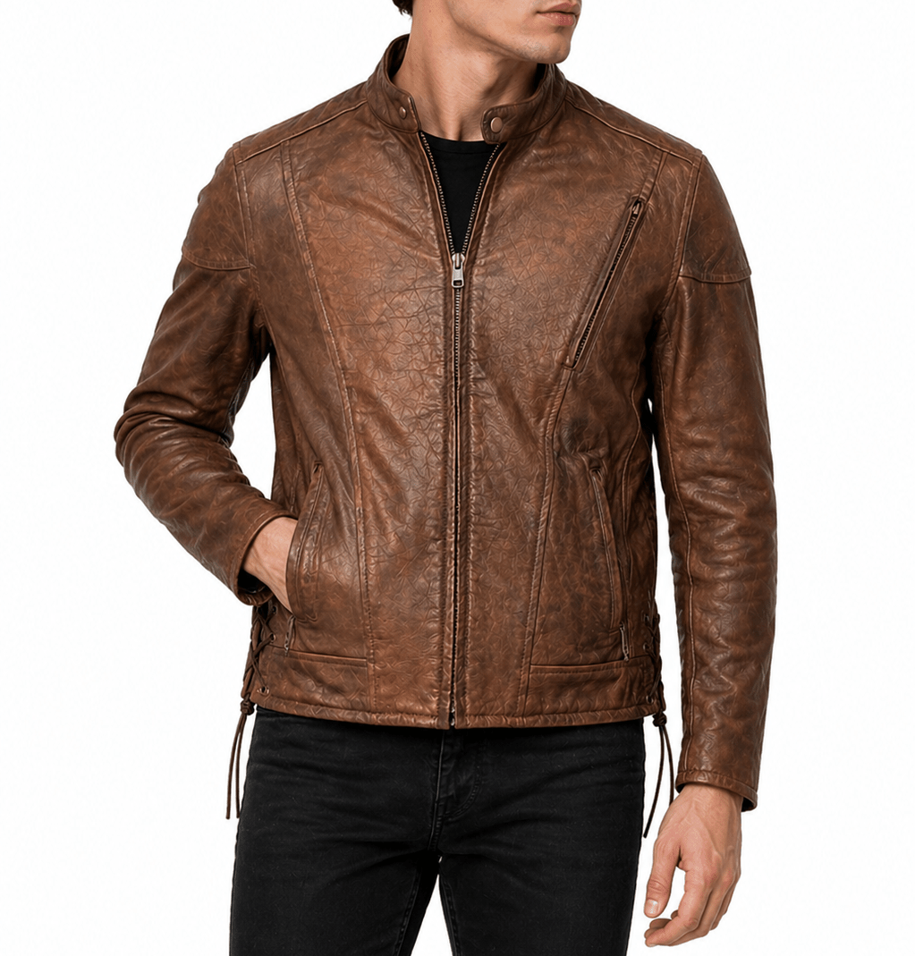 men’s vintage brown biker leather jacket size 3xl | heritage moto style - 