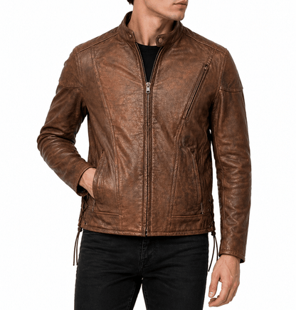 Men’s Vintage Brown Biker Leather Jacket Size 3XL | Heritage Moto Style - 