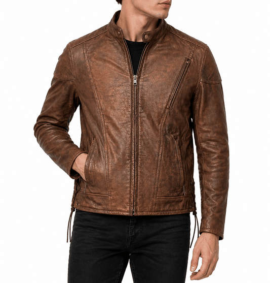 Men’s Vintage Brown Biker Leather Jacket Size 3XL | Heritage Moto Style - 