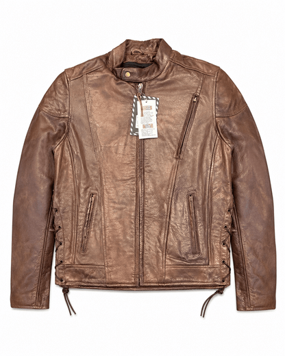 Men’s Vintage Brown Biker Leather Jacket Size 3XL | Heritage Moto Style - 