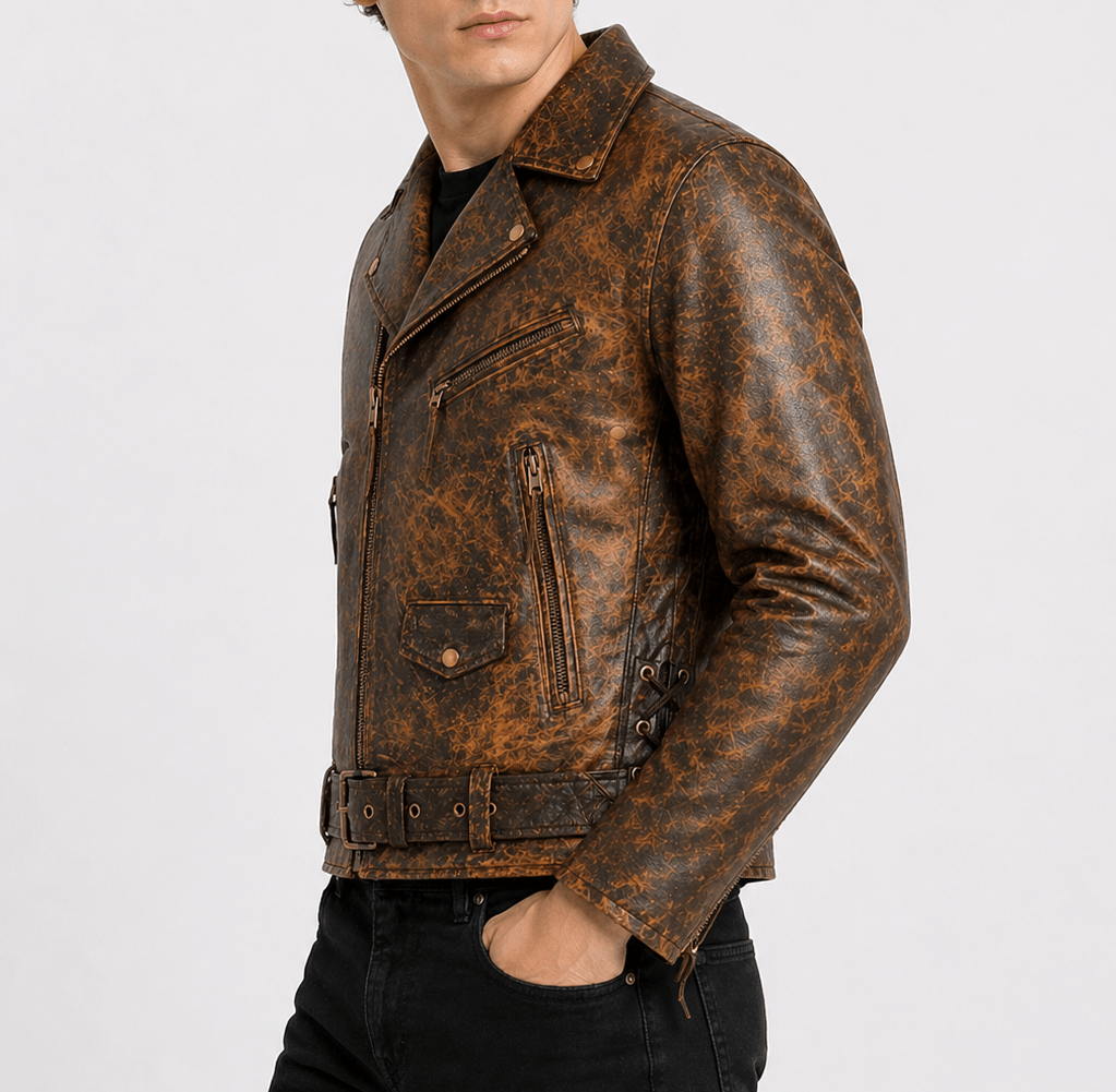 men’s vintage brown biker leather jacket size m | rugged moto style - 