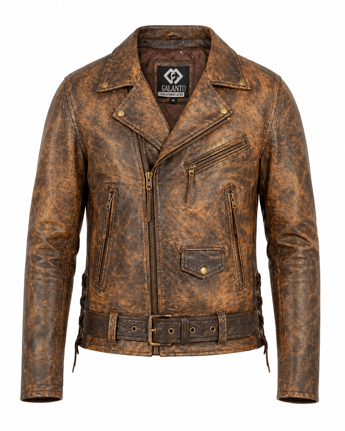 men’s vintage brown biker leather jacket size m | rugged moto style - 