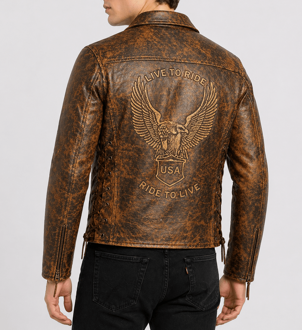 men’s vintage brown biker leather jacket size m | rugged moto style - 