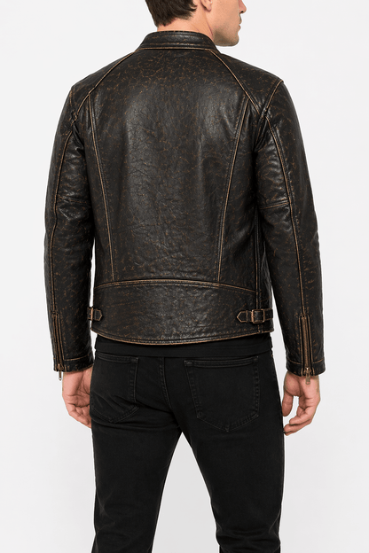 Men’s Vintage Brown Distressed Leather Biker Jacket Size M | Classic Café Racer - 