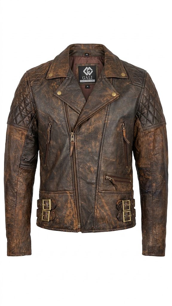 Men’s Vintage Distressed Brown Biker Leather Jacket Size S| Heritage Moto Edition - 