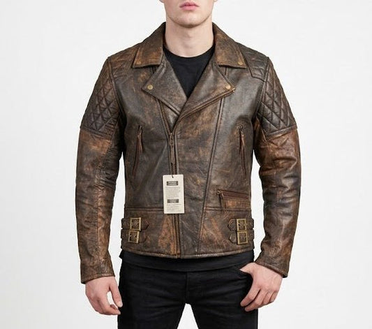 Men’s Vintage Distressed Brown Biker Leather Jacket Size S| Heritage Moto Edition - 