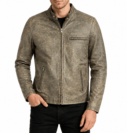 Men’s Vintage Distressed Leather Racer Jacket Size S| Heritage Urban Edition - 
