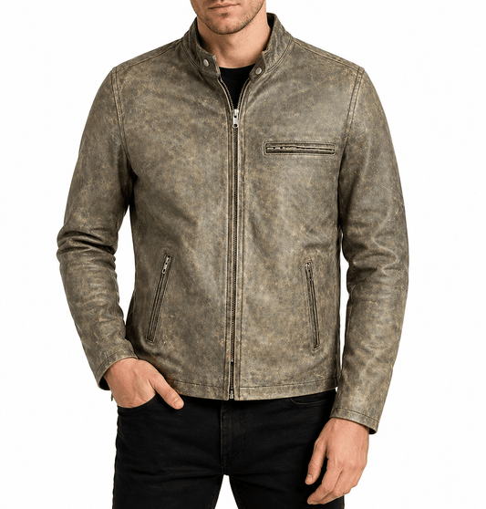 Men’s Vintage Distressed Leather Racer Jacket Size S| Heritage Urban Edition - 