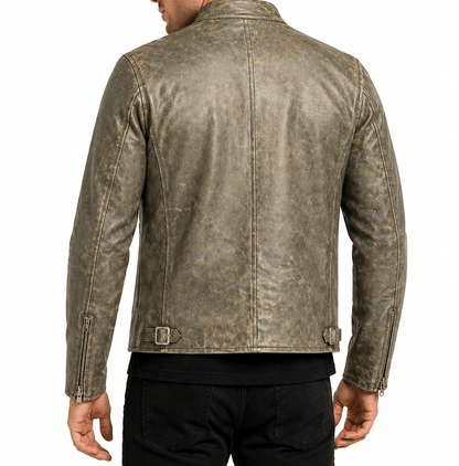 Men’s Vintage Distressed Leather Racer Jacket Size S| Heritage Urban Edition - 