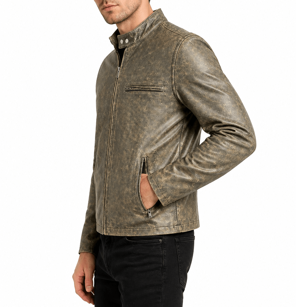men’s vintage distressed leather racer jacket size s| heritage urban edition - 
