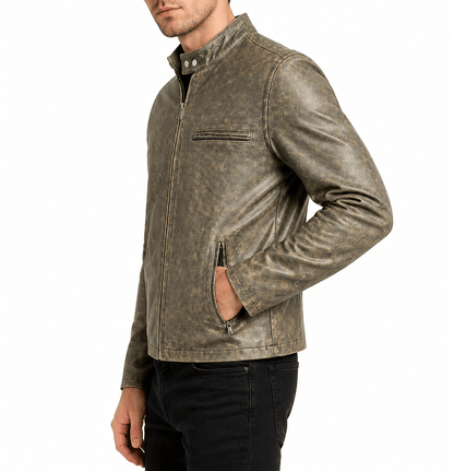 Men’s Vintage Distressed Leather Racer Jacket Size S| Heritage Urban Edition - 