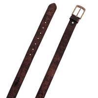 Mens Western Floral Embossed Leather Belt - Casual Belt for Suits & Jeans, Single Prong Buckle - 