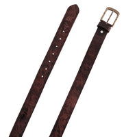 Mens Western Floral Embossed Leather Belt - Casual Belt for Suits & Jeans, Single Prong Buckle - 