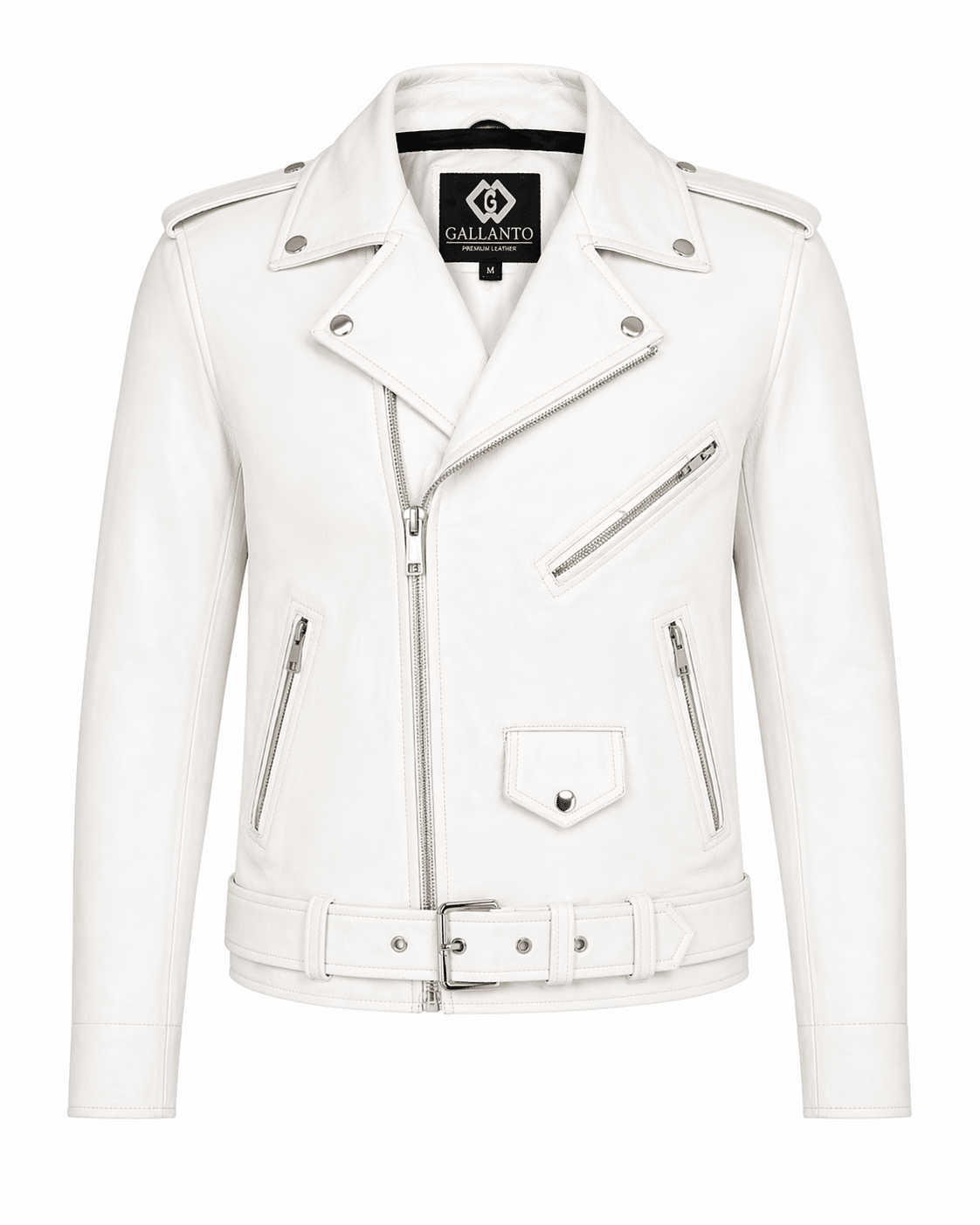 Men’s White Brando Leather Biker Jacket | Classic Moto Style - 