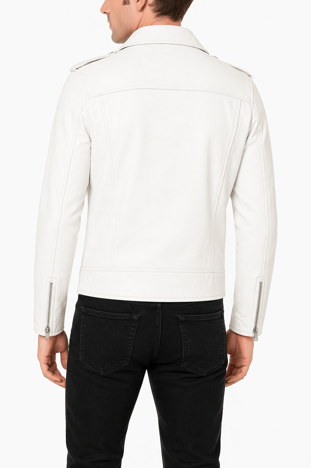 men’s white brando leather biker jacket | classic moto style - 