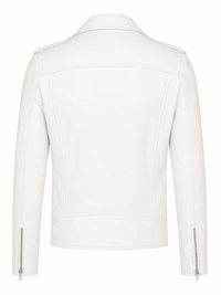 Men’s White Brando Leather Biker Jacket | Classic Moto Style - 