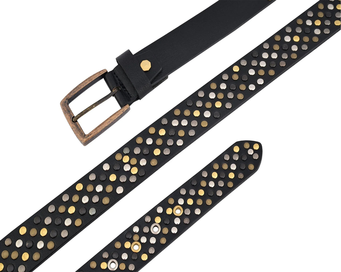 multi rivets studded genuine leather embellished belt punk rock - 
