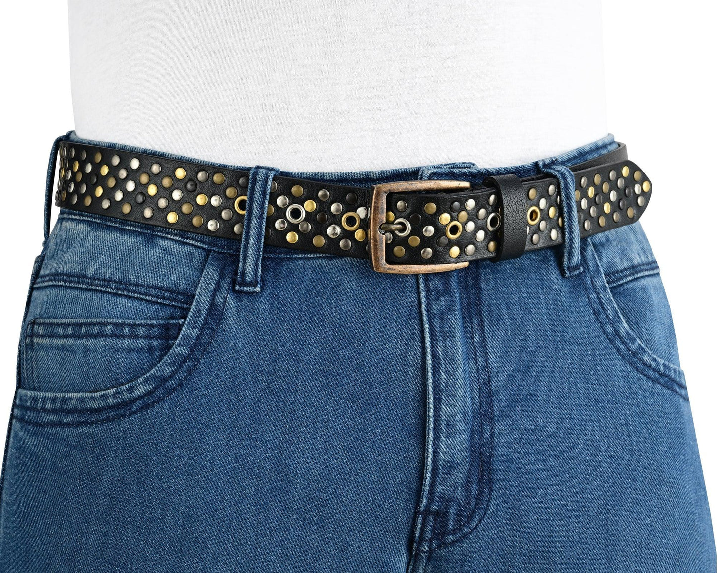 multi rivets studded genuine leather embellished belt punk rock - 
