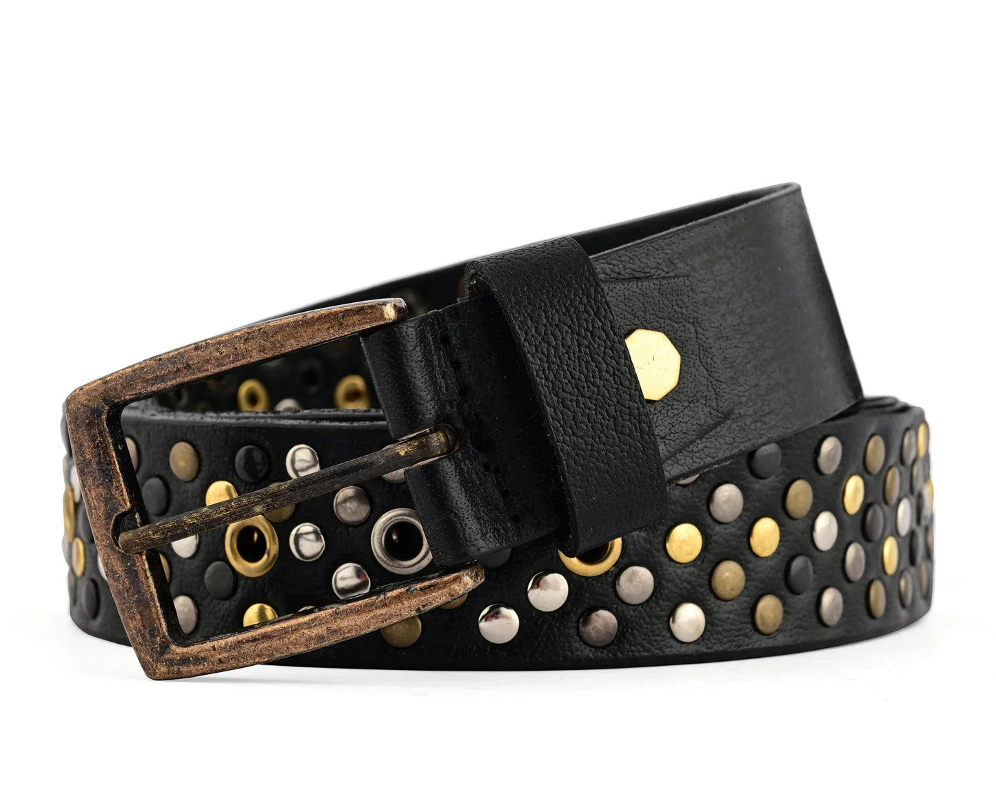 multi rivets studded genuine leather embellished belt punk rock - 