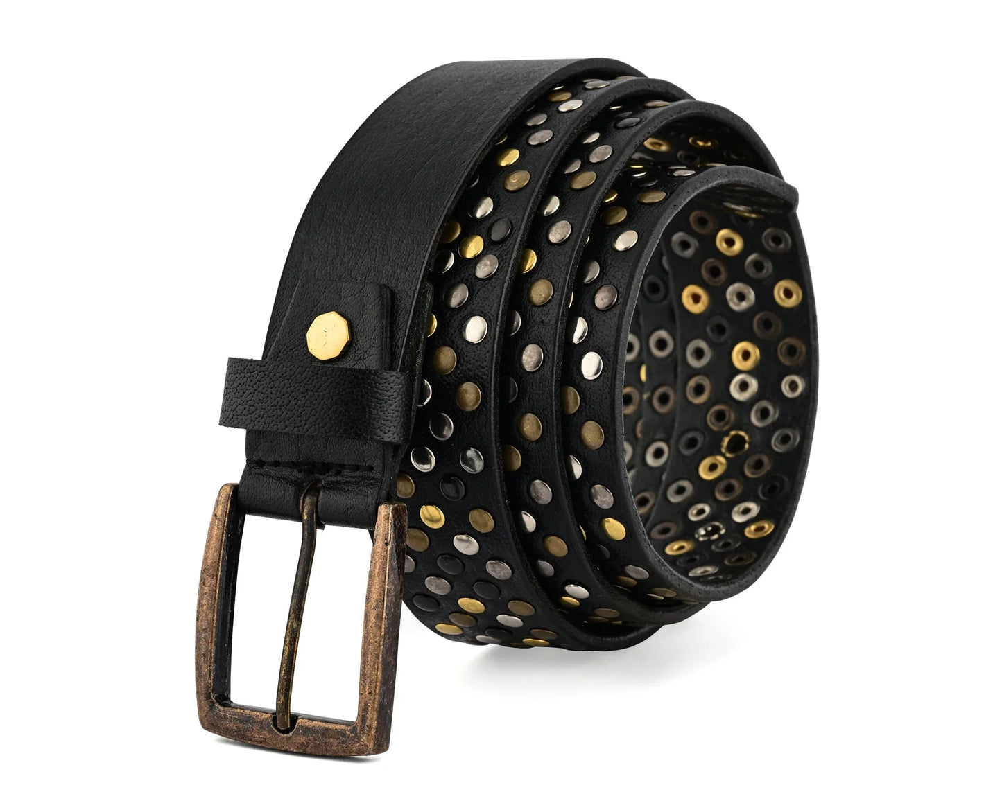 multi rivets studded genuine leather embellished belt punk rock - 