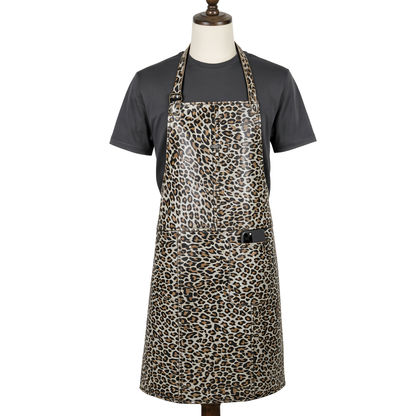 Personalised Leopard Print Leather Apron for Her