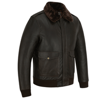 Premium Cowhide Aviator Leather Jacket with Removable Fur Collars - 