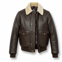 Premium Cowhide Aviator Leather Jacket with Removable Fur Collars - 