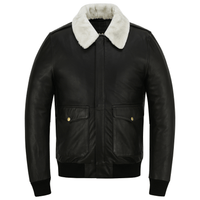 Premium Cowhide Aviator Leather Jacket with Removable Fur Collars - 