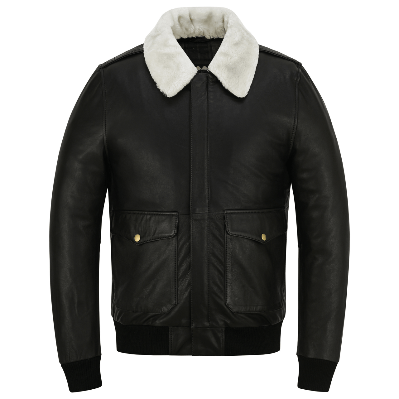 Premium Cowhide Aviator Leather Jacket with Removable Fur Collars - 