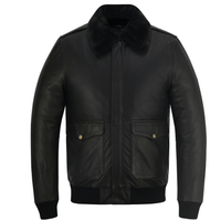 Premium Cowhide Aviator Leather Jacket with Removable Fur Collars - 