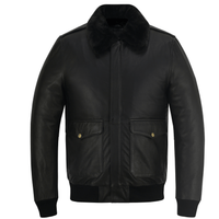Premium Cowhide Aviator Leather Jacket with Removable Fur Collars - 