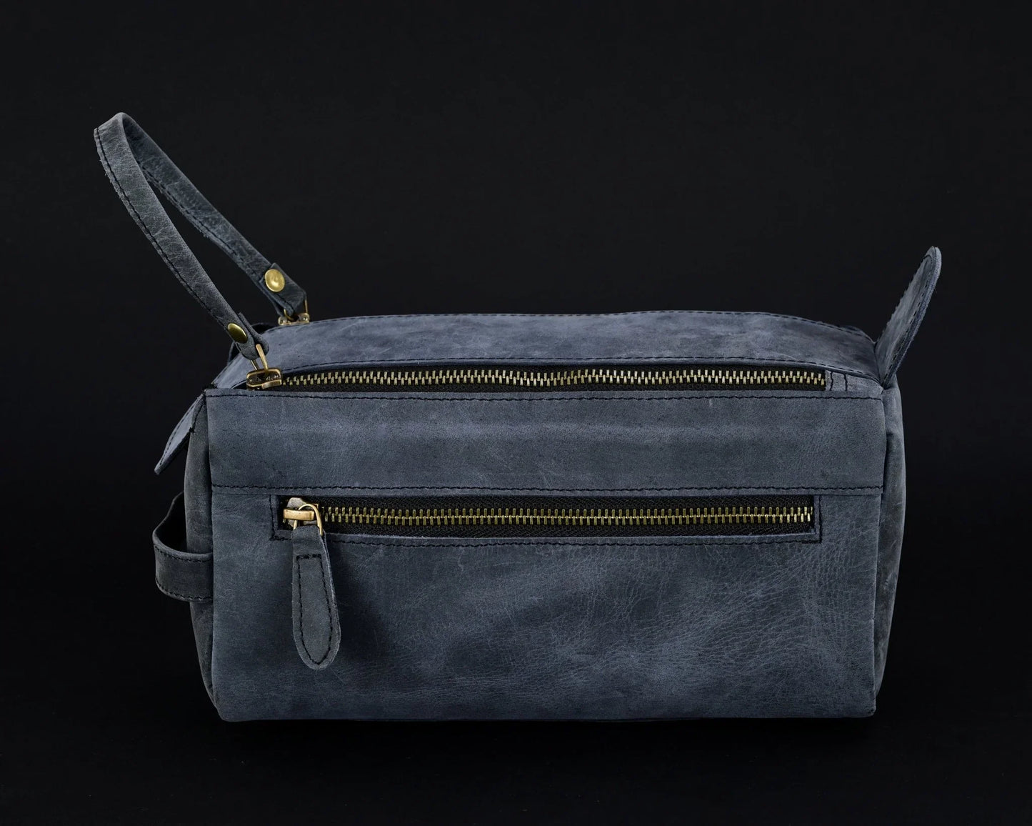 premium cowhide leather toiletry bag travel dopp kit distressed blue - 
