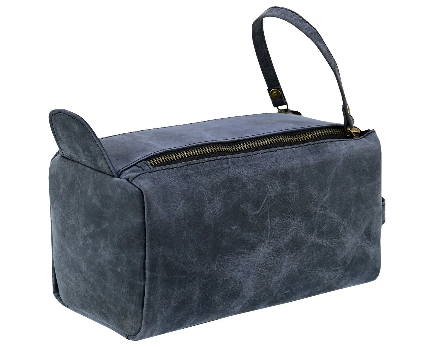 premium cowhide leather toiletry bag travel dopp kit distressed blue - 